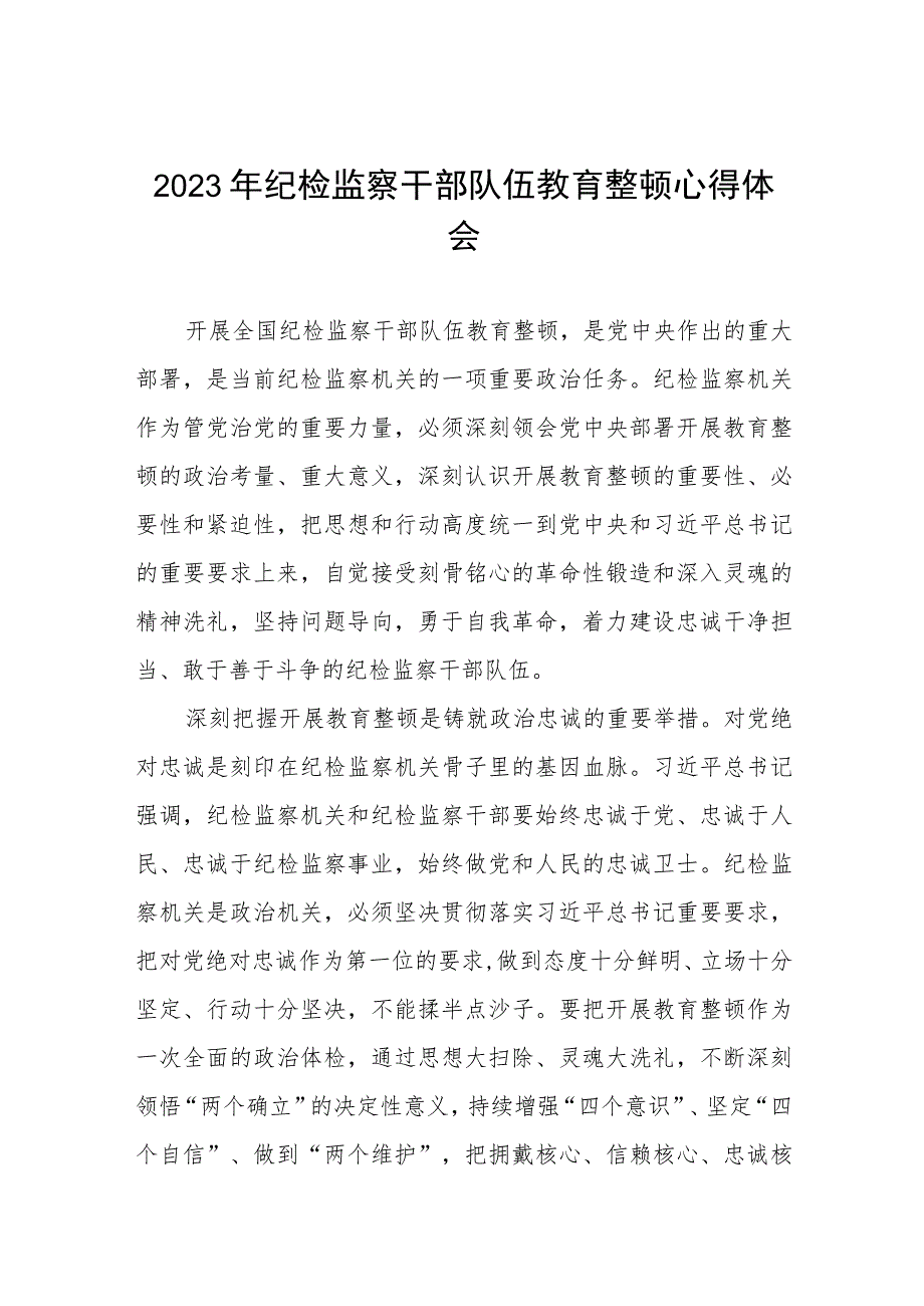 《2023年纪检监察干部队伍教育整顿》心得体会八篇.docx_第1页