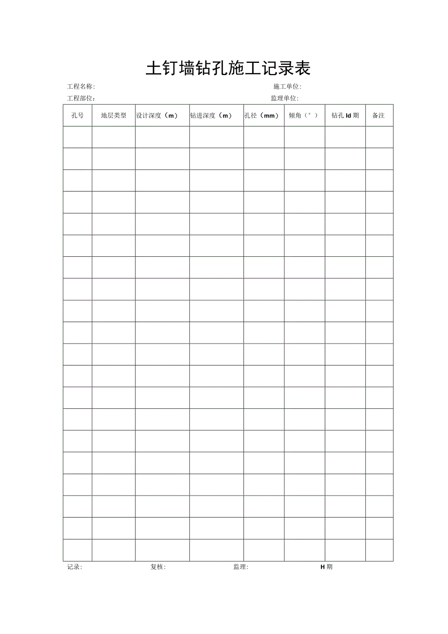 锚杆及土钉墙钻孔施工记录表要点.docx_第1页