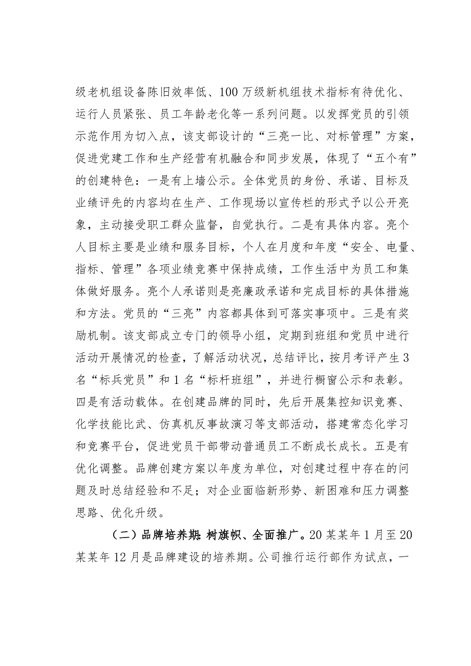 国电某某发电有限公司“三亮一比、对标管理”激活党建品牌生命力党建经验交流材料.docx_第3页