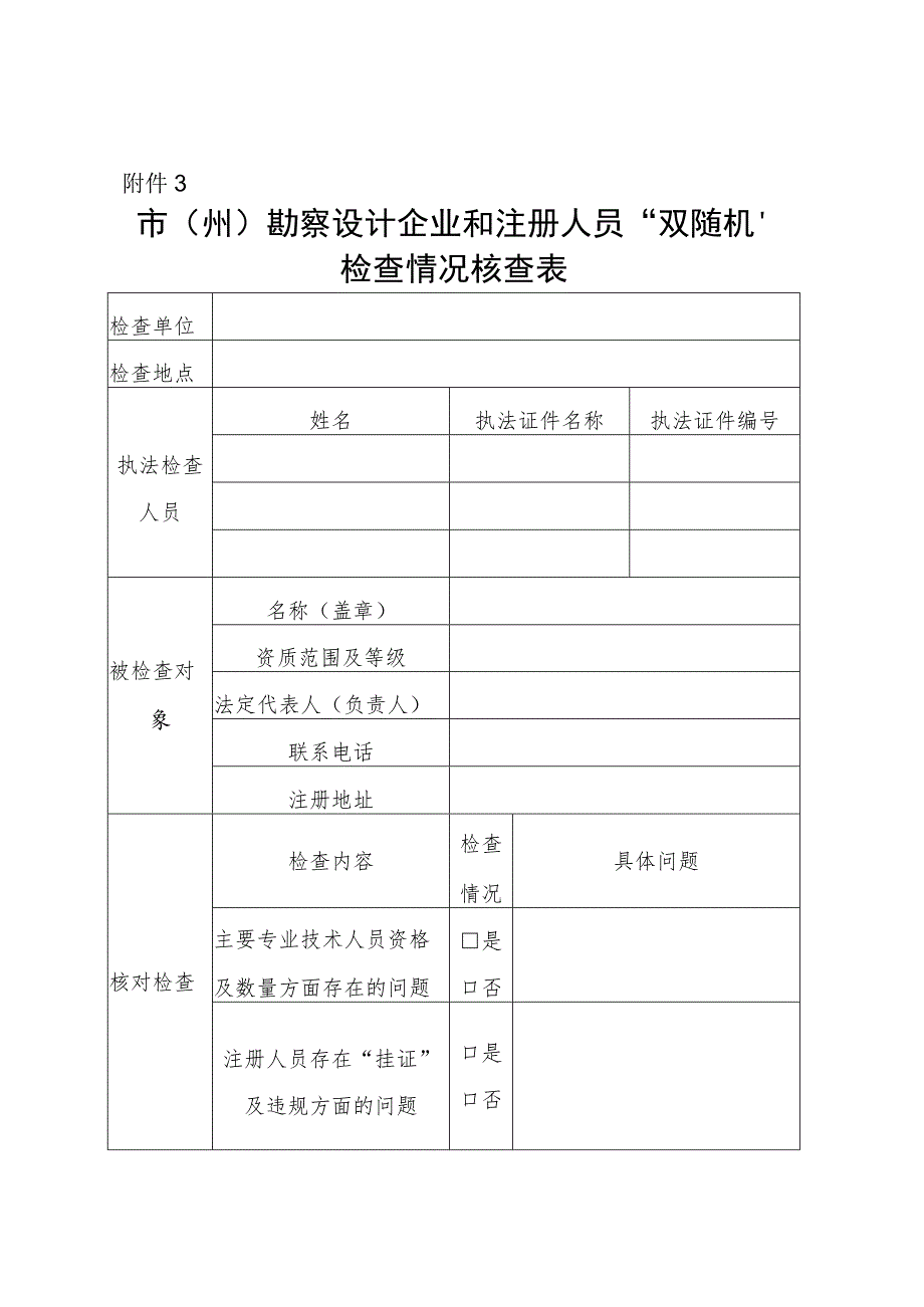 市（州）勘察设计企业和注册人员“双随机”检查情况核查表.docx_第1页