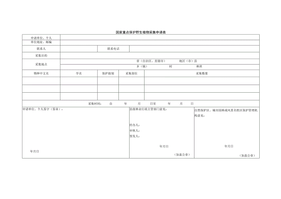 国家重点保护野生植物采集申请表.docx_第1页