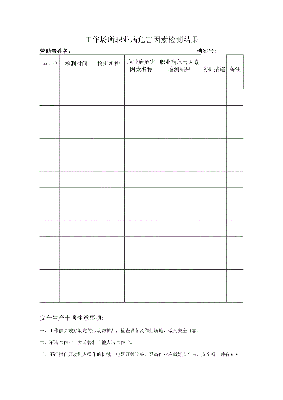 工作场所职业病危害因素检测结果标准模板.docx_第1页