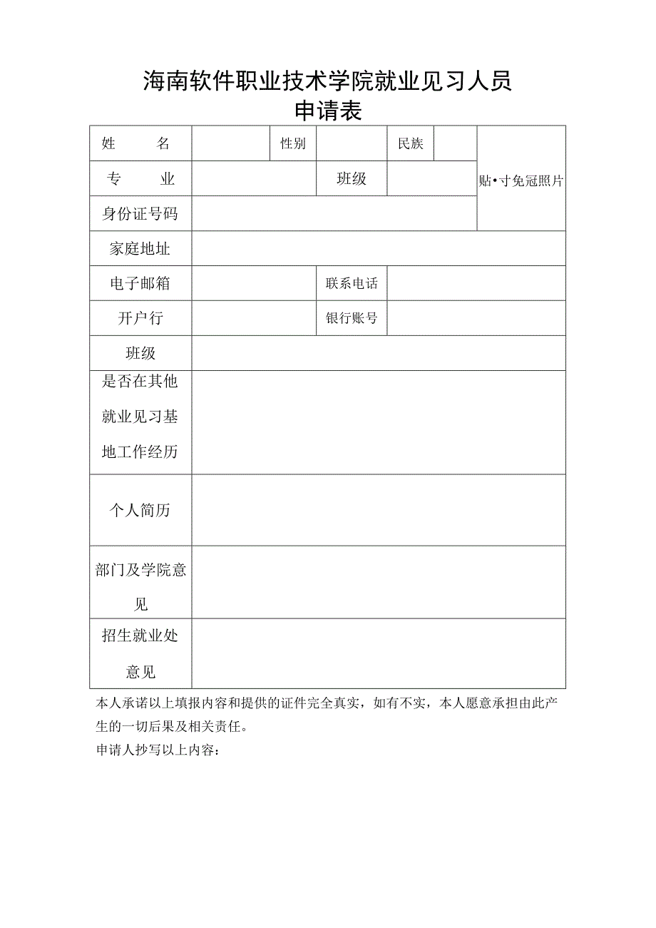 海南软件职业技术学院就业见习人员申请表.docx_第1页