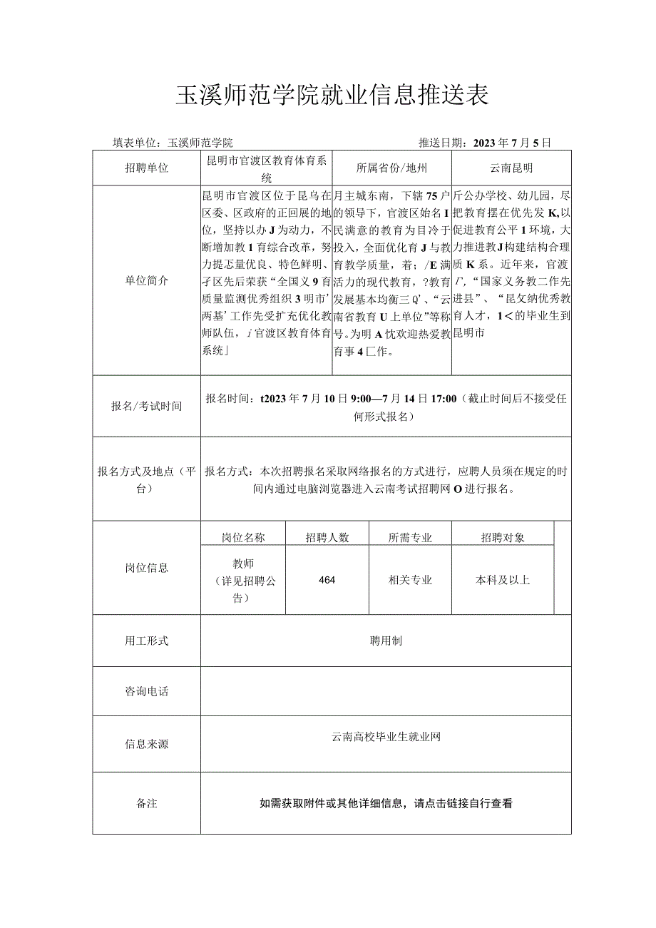 玉溪师范学院就业信息推送表.docx_第1页