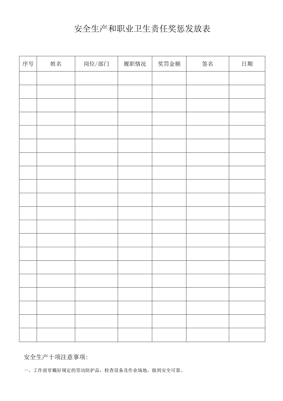 安全生产和职业卫生责任奖惩发放表标准模板.docx_第1页