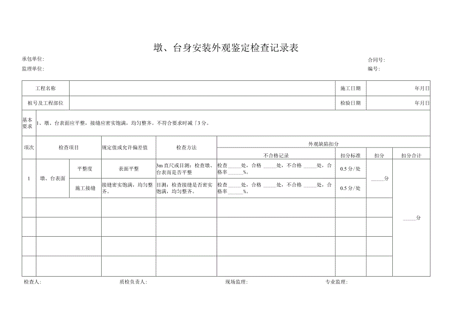 墩、台身安装外观鉴定检查记录表.docx_第1页