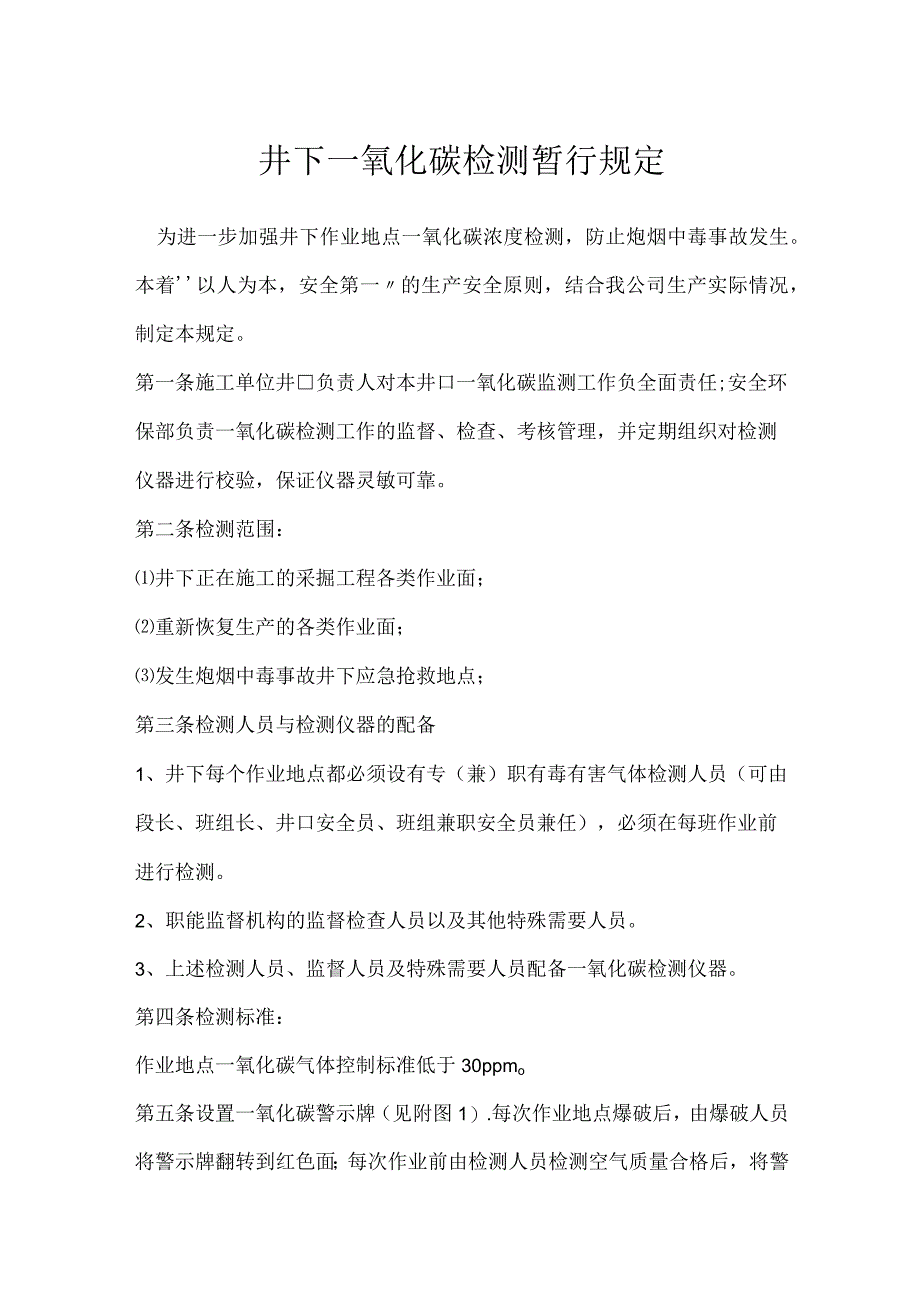 井下一氧化碳检测暂行规定模板范本.docx_第1页