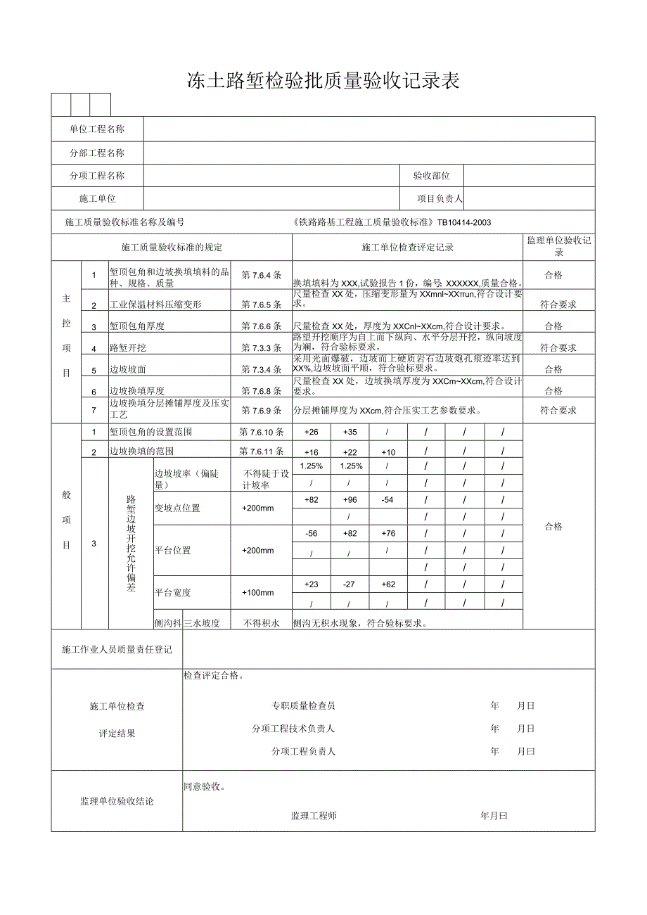 冻土路堑检验批质量验收记录表.docx_第1页