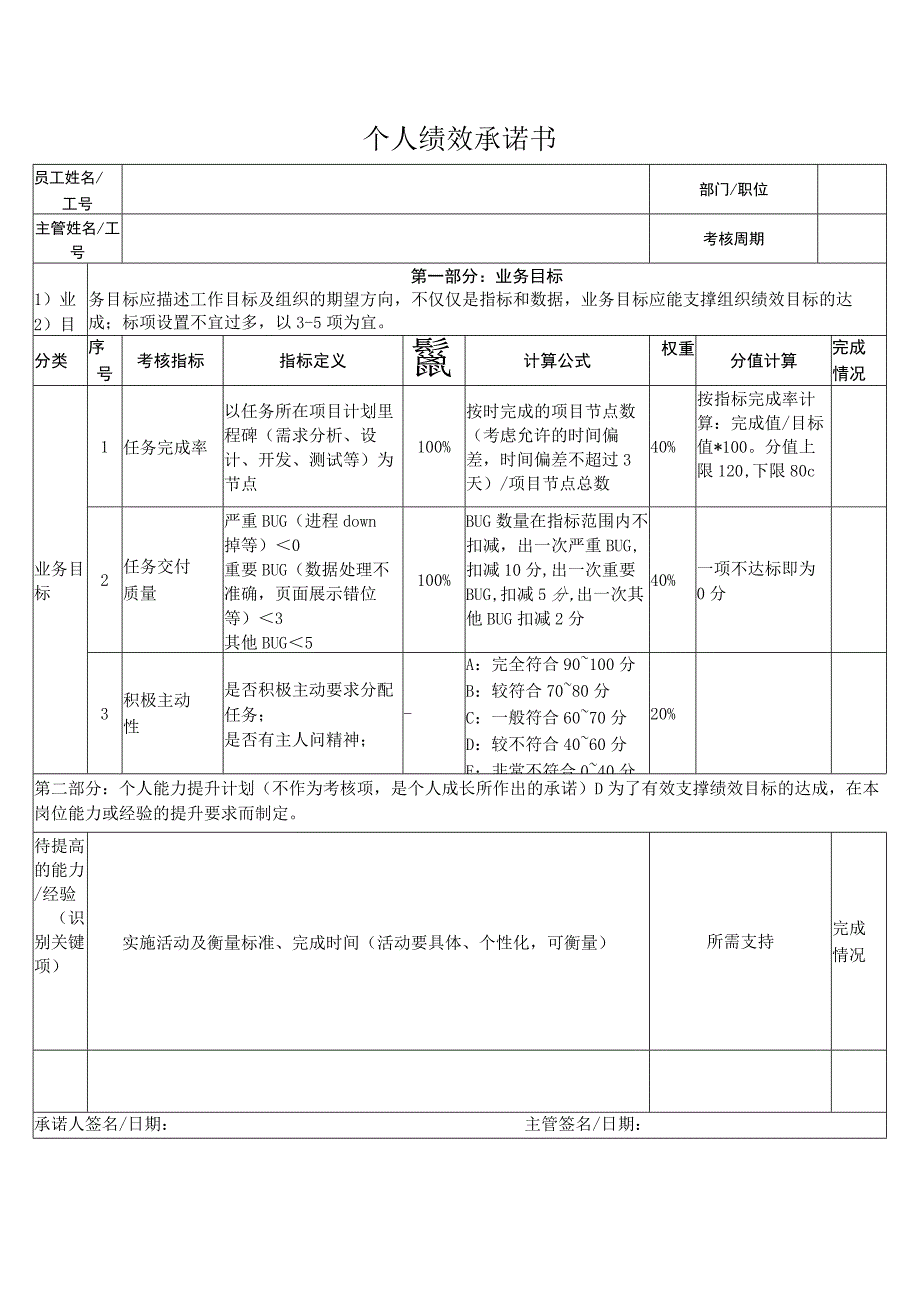 个人绩效承诺书.docx_第1页