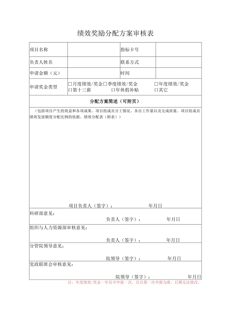 绩效奖励分配方案审核表.docx_第1页