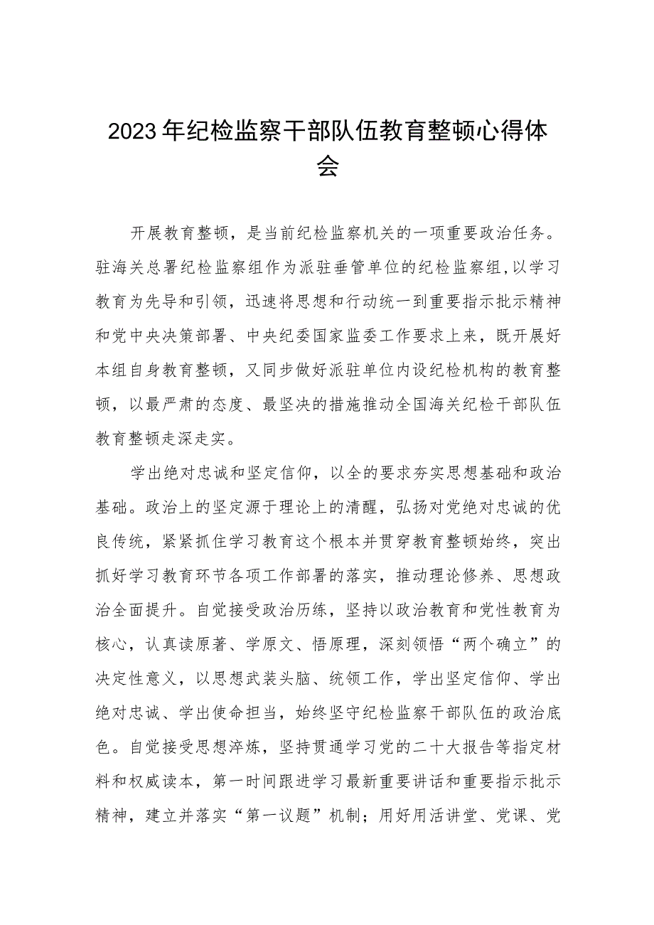 “2023年纪检监察干部队伍教育整顿”心得体会八篇.docx_第1页