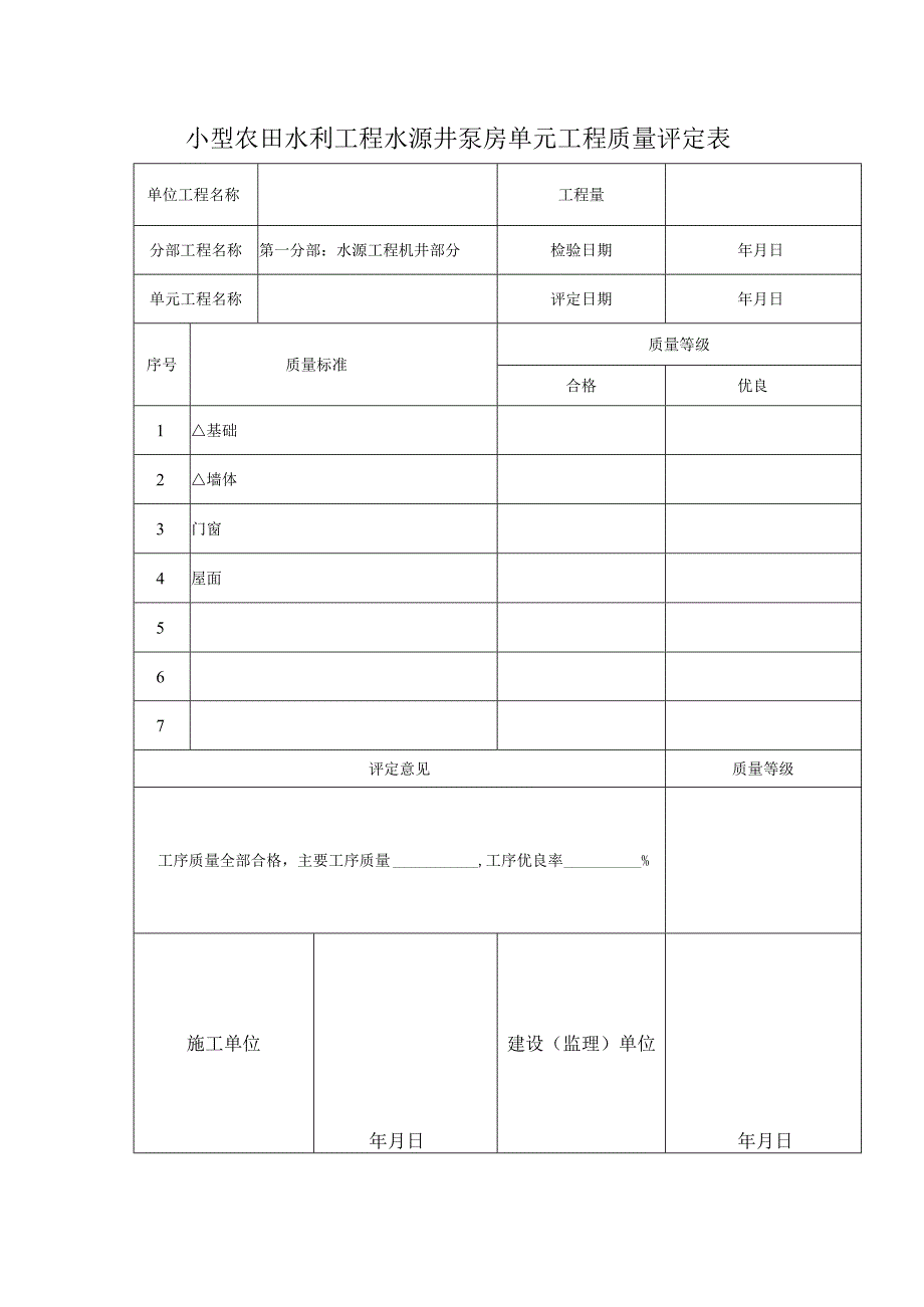 小型农田水利工程水源井泵房单元工程质量评定表.docx_第1页