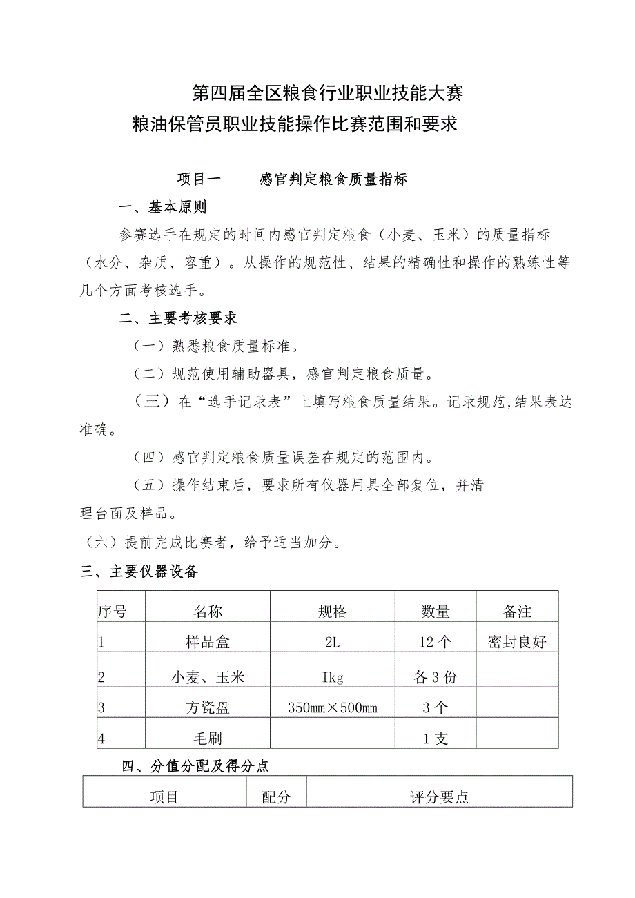 第四届全区粮食行业职业技能大赛粮油保管员职业技能操作比赛范围和要求.docx_第1页