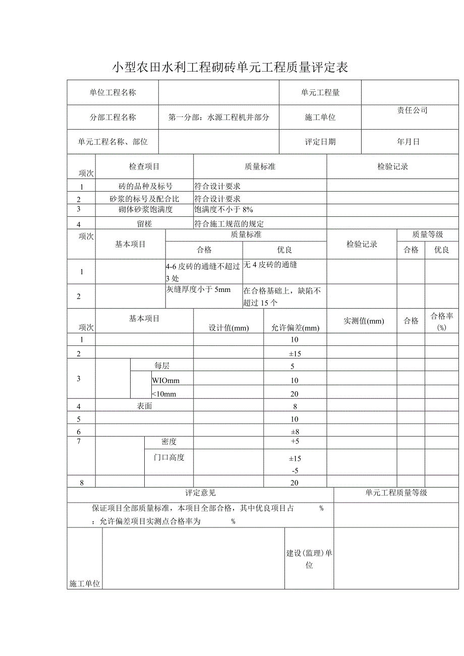 小型农田水利工程砌砖单元工程质量评定表.docx_第1页