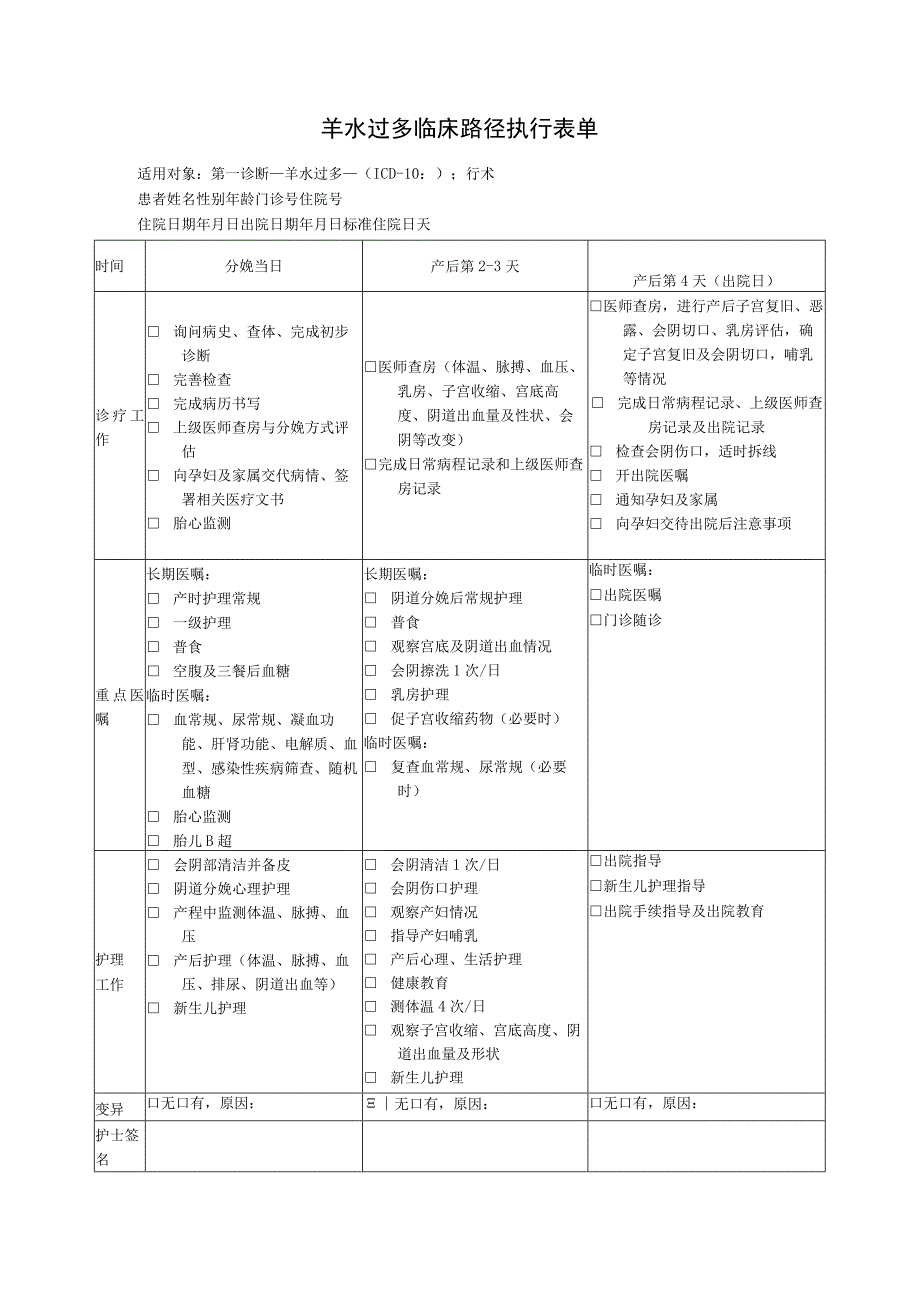 羊水过多临床路径执行表单.docx_第1页