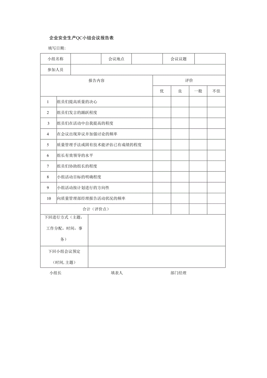 企业安全生产QC小组会议报告表.docx_第1页