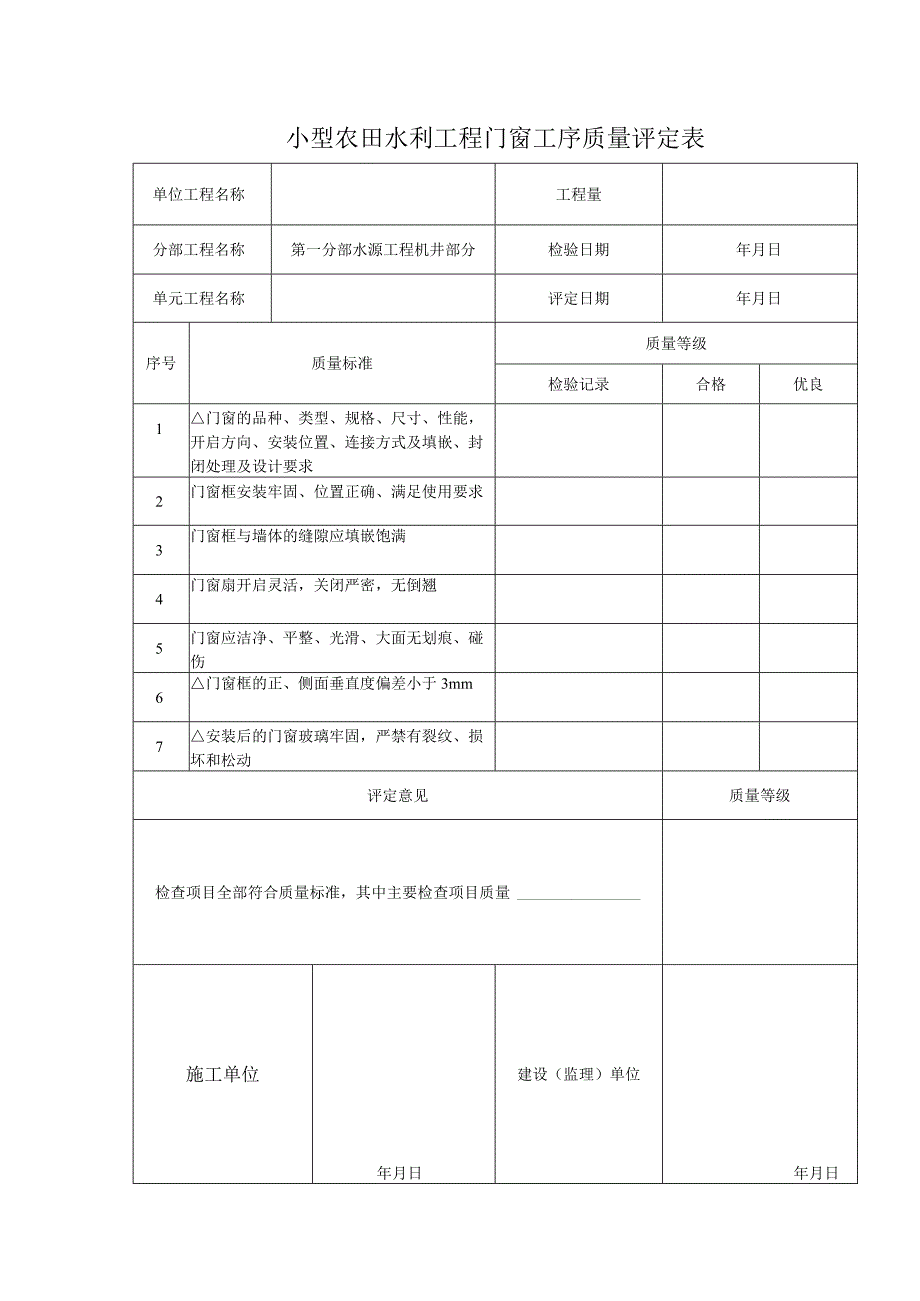 小型农田水利工程门窗工序质量评定表.docx_第1页