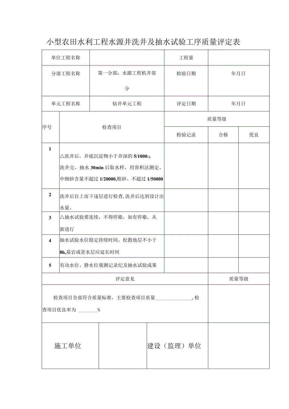 小型农田水利工程水源井洗井及抽水试验工序质量评定表.docx_第1页