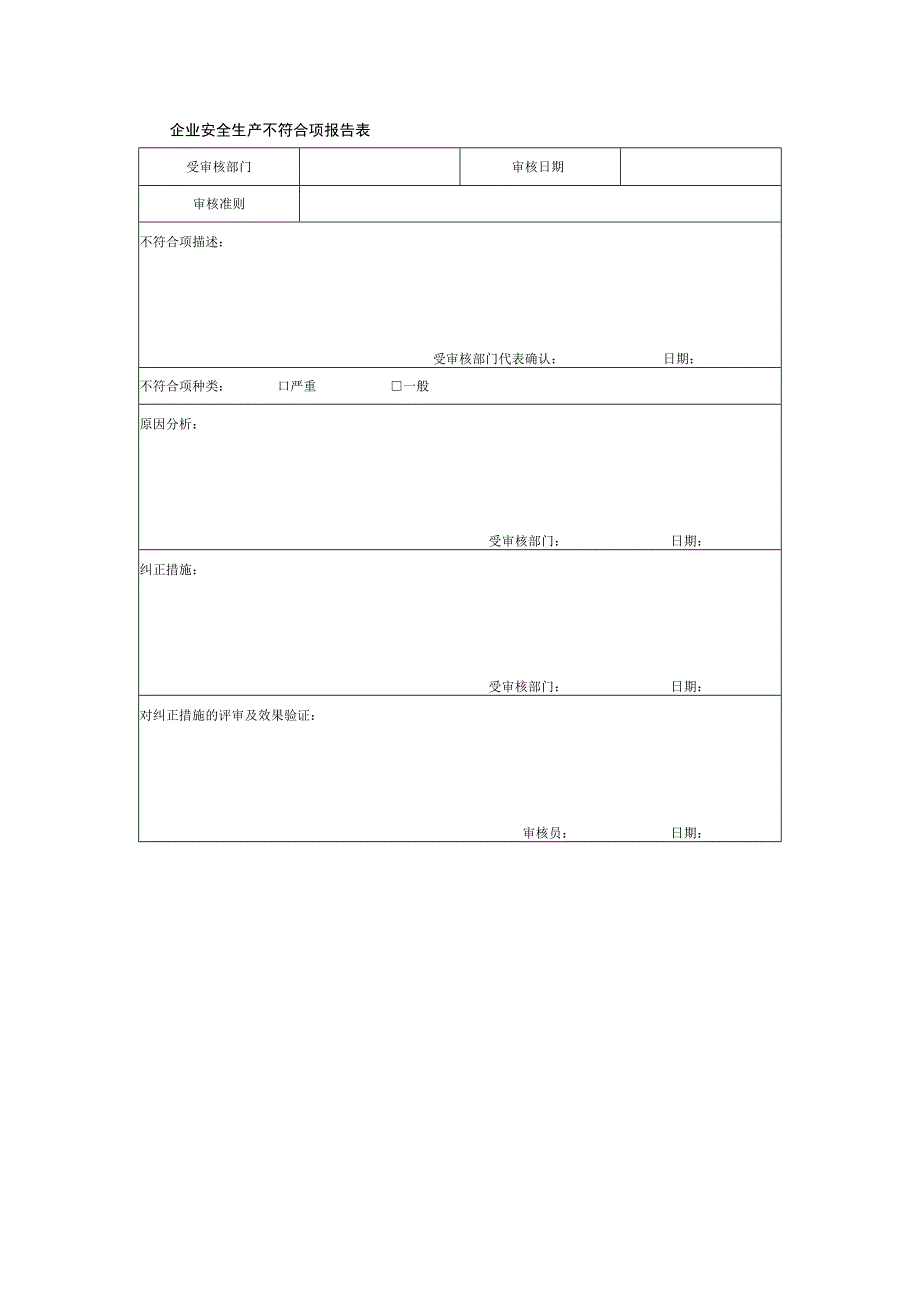 企业安全生产不符合项报告表.docx_第1页