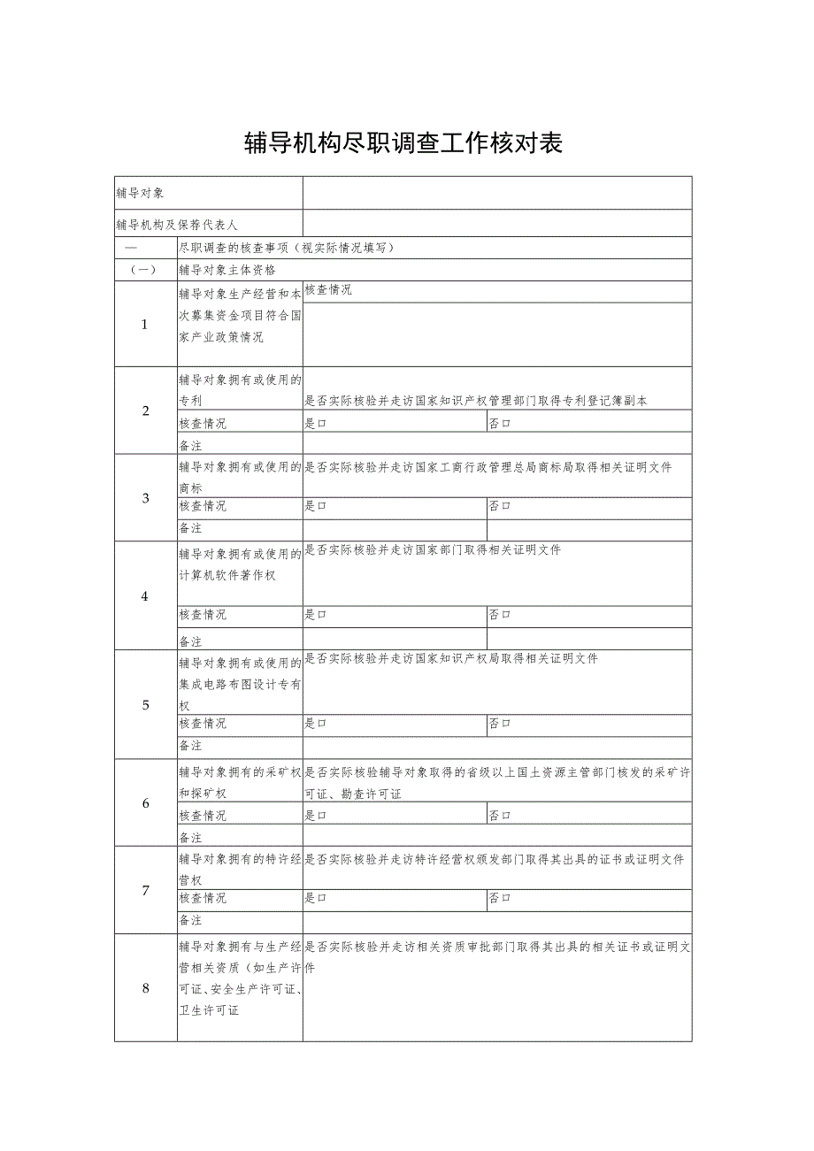 辅导机构尽职调查工作核对表.docx_第1页