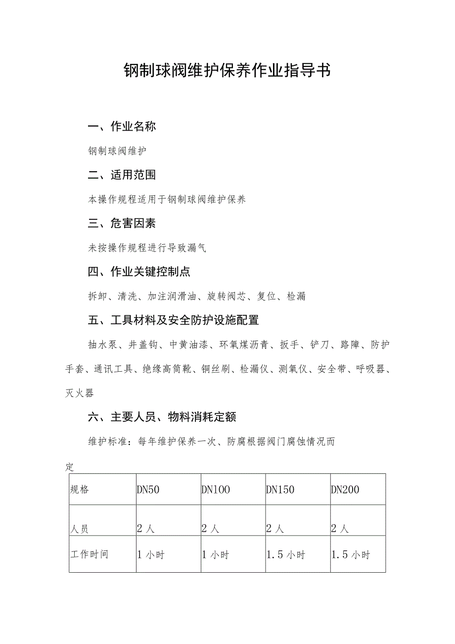 钢制球阀维护保养作业指导书.docx_第1页