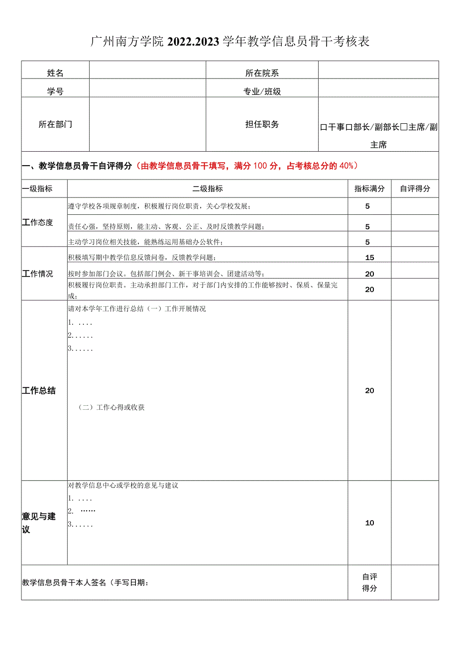 广州南方学院2022-2023学年教学信息员骨干考核表.docx_第1页