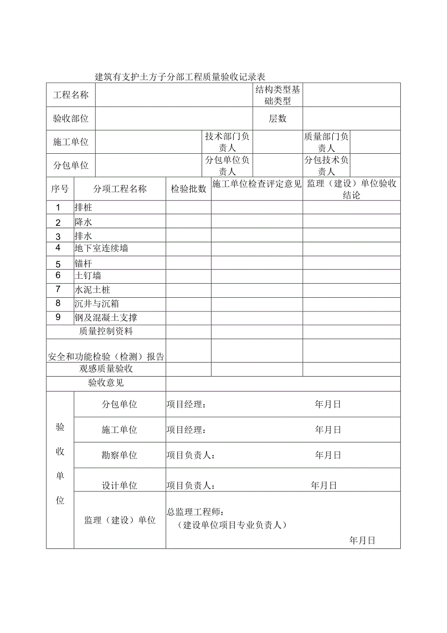 建筑有支护土方子分部工程质量验收记录表.docx_第1页