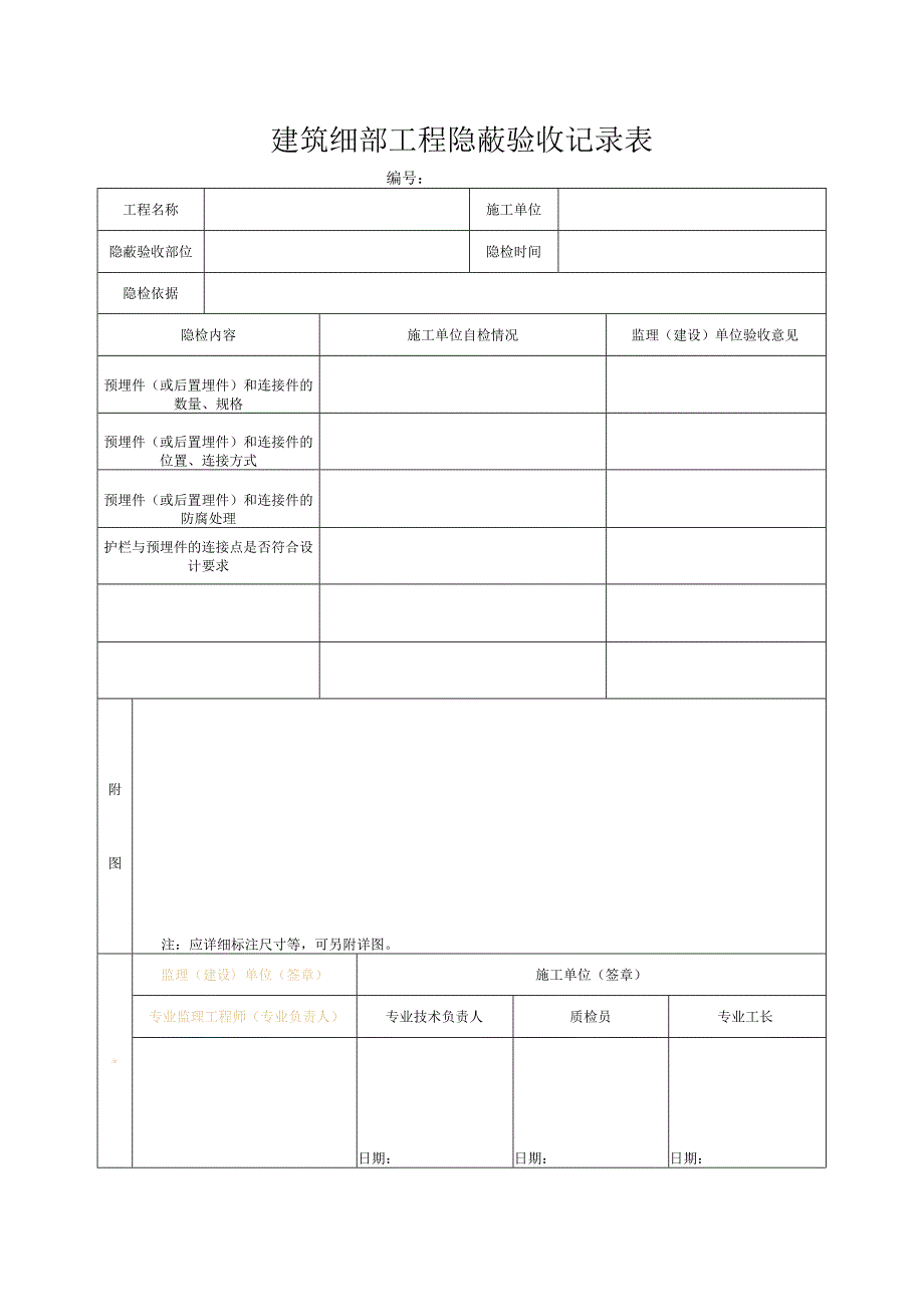 建筑细部工程隐蔽验收记录表.docx_第1页