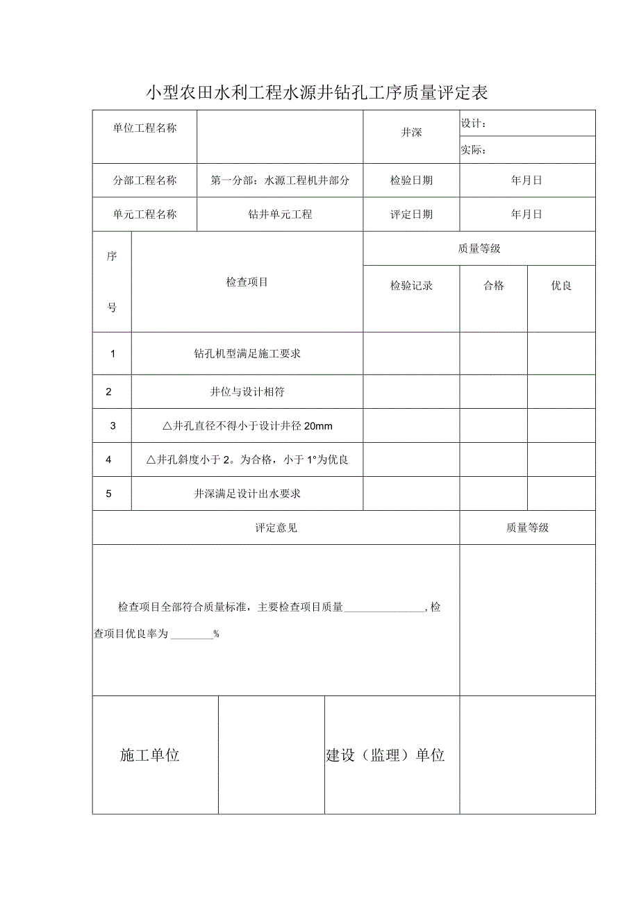 小型农田水利工程水源井钻孔工序质量评定表.docx_第1页