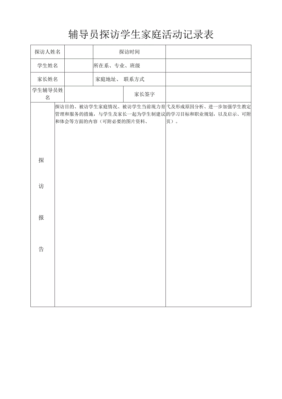 辅导员探访学生家庭活动记录表.docx_第1页