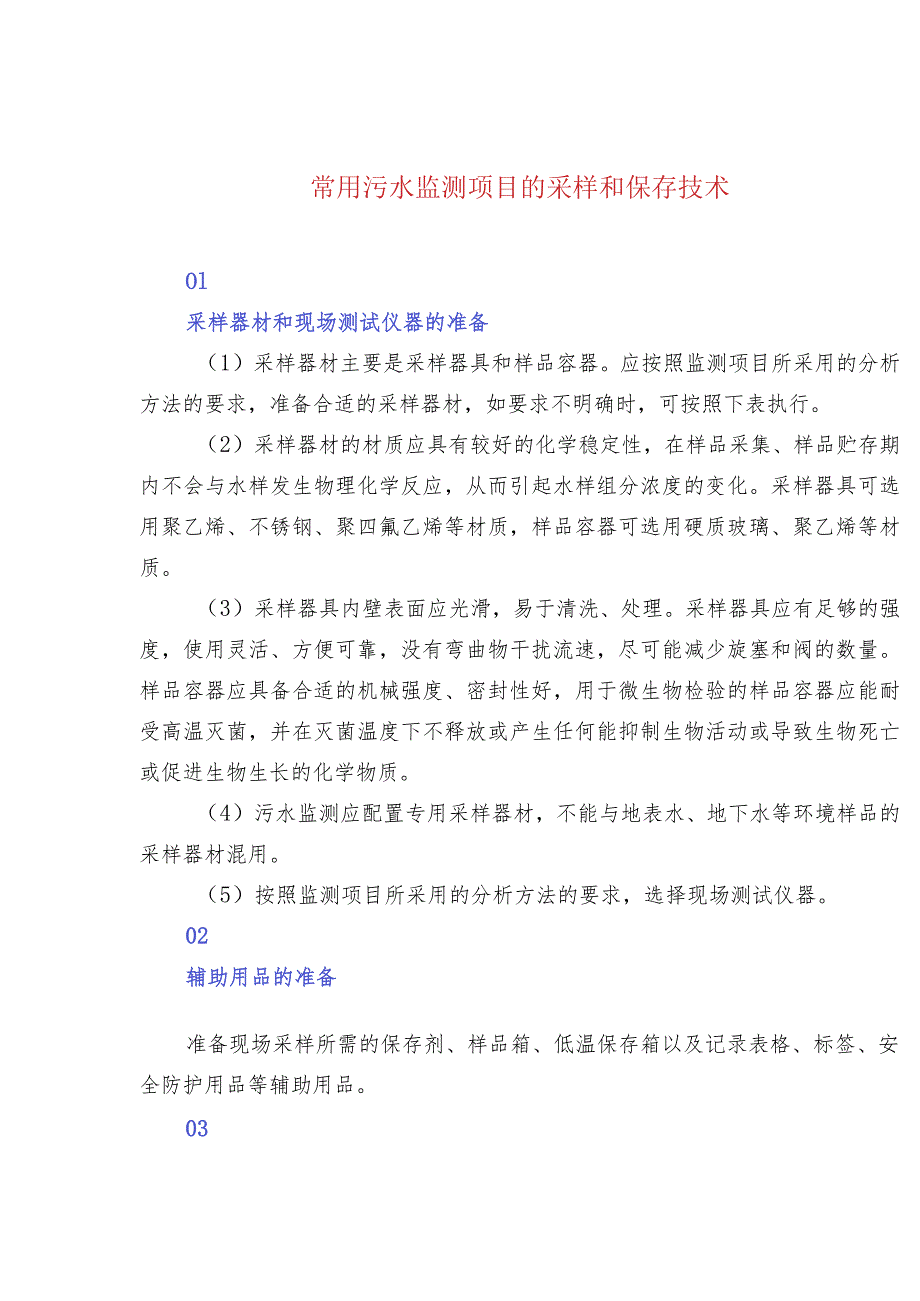 常用污水监测项目的采样和保存技术.docx_第1页