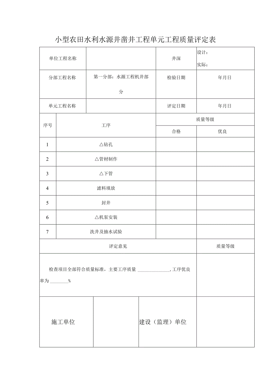 小型农田水利水源井凿井工程单元工程质量评定表.docx_第1页