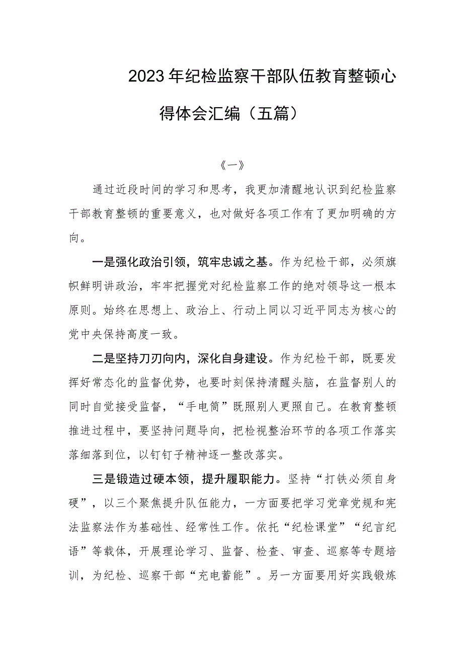 2023年纪检监察干部队伍教育整顿心得体会汇编（五篇）.docx_第1页