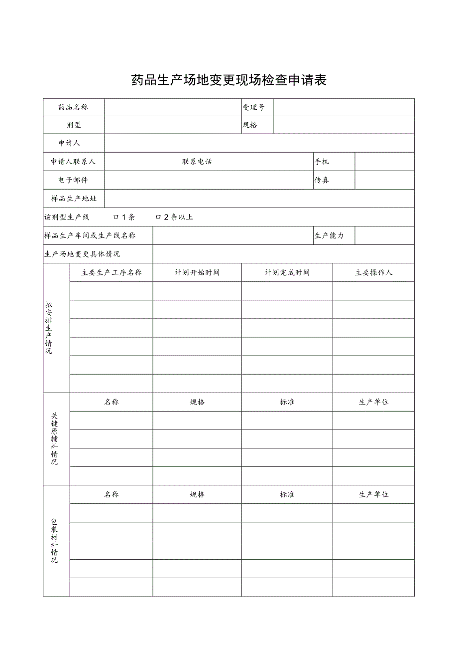 药品生产场地变更现场检查申请表.docx_第1页