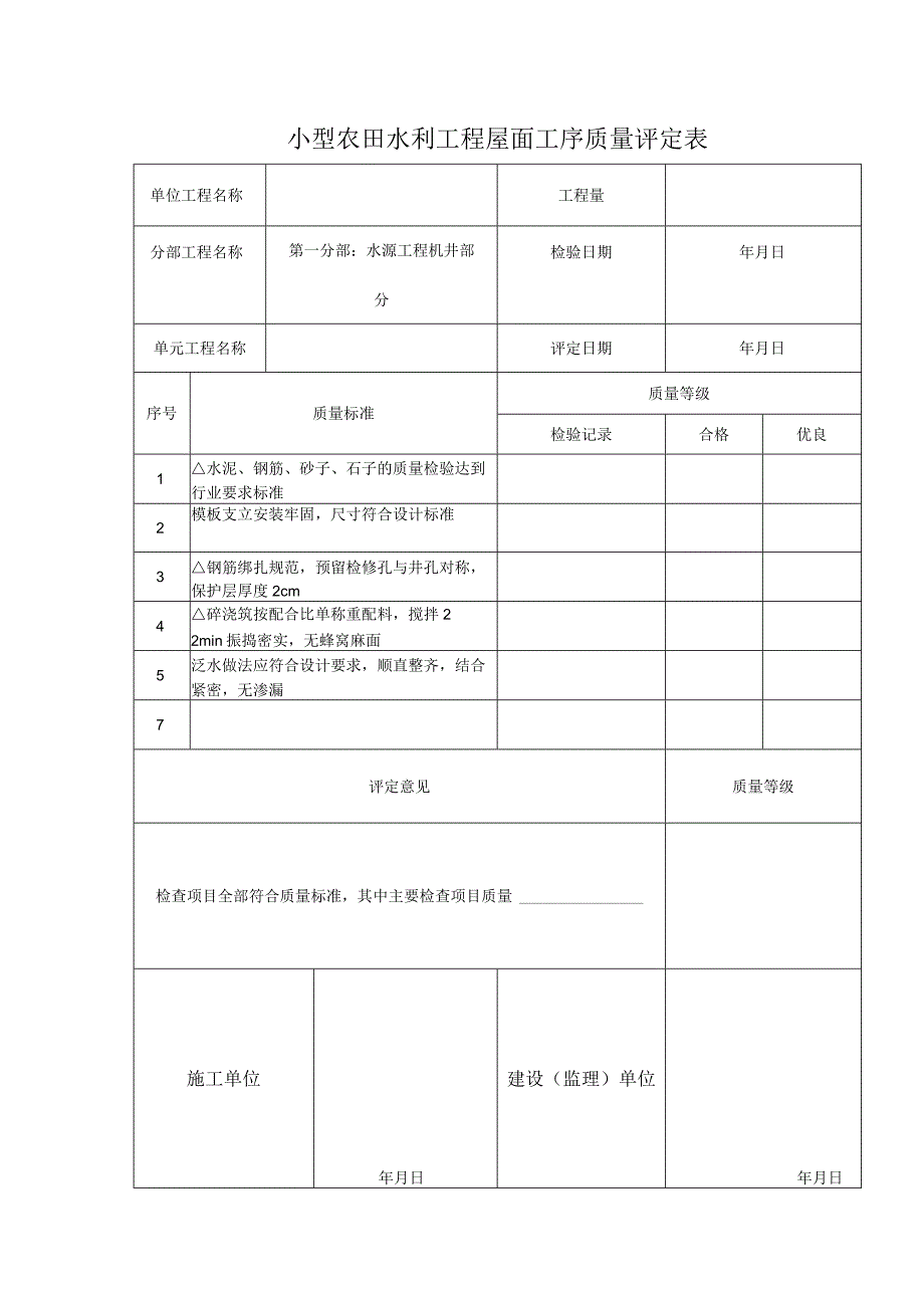 小型农田水利工程屋面工序质量评定表.docx_第1页