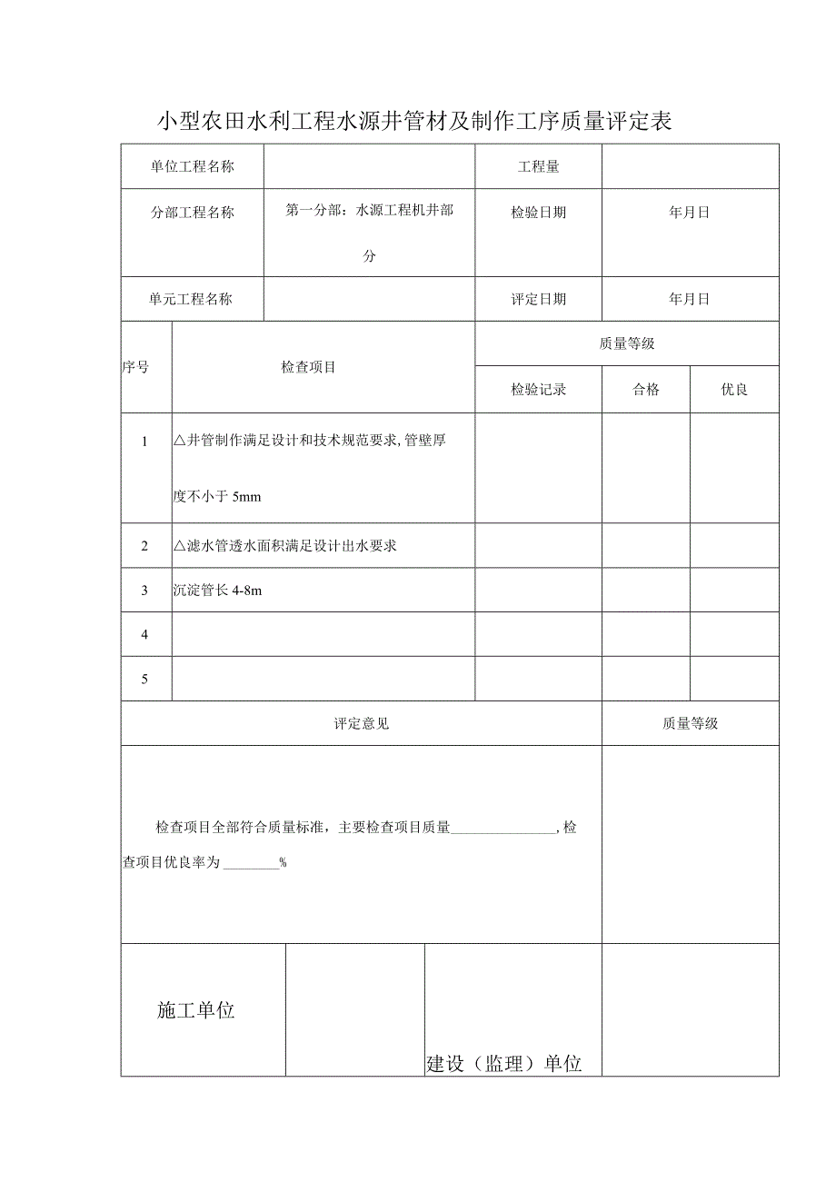 小型农田水利工程水源井管材及制作工序质量评定表.docx_第1页