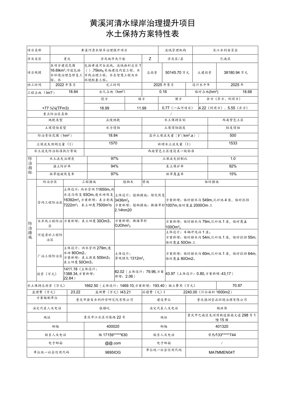 黄溪河清水绿岸治理提升项目水土保持方案特性表.docx_第1页