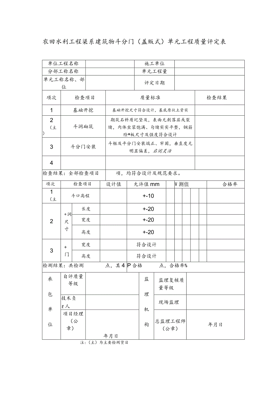 农田水利工程渠系建筑物斗分门（盖贩式）单元工程质量评定表.docx_第1页