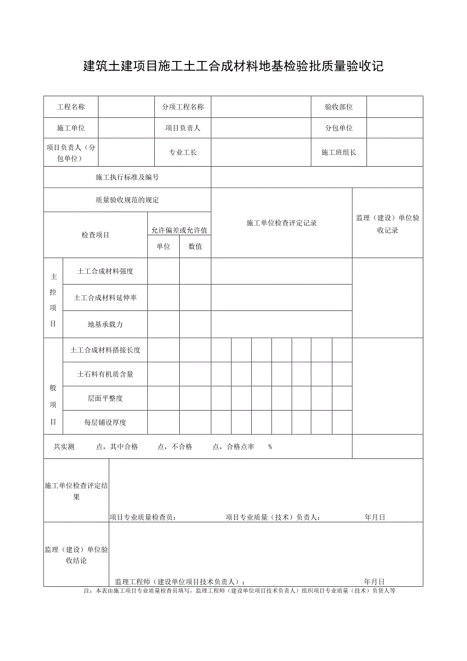 建筑土建项目施工土工合成材料地基检验批质量验收记录表.docx_第1页