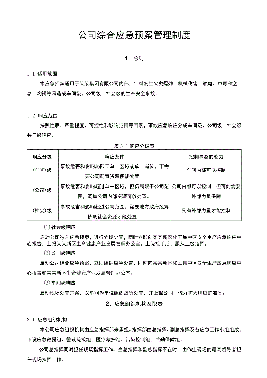 公司综合应急事故预案管理制度范文.docx_第1页