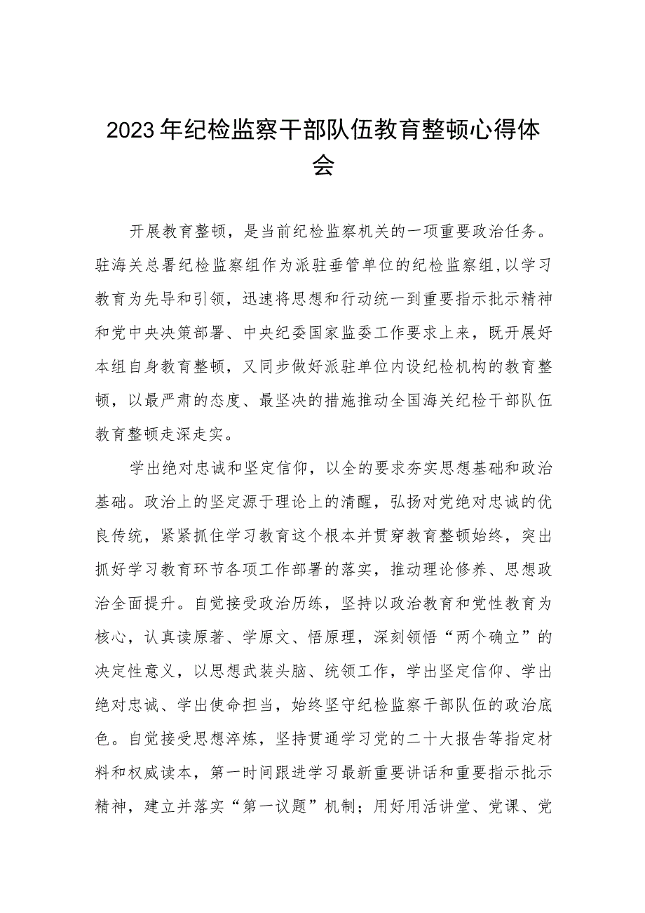 “2023年纪检监察干部队伍教育整顿”心得体会精品六篇.docx_第1页