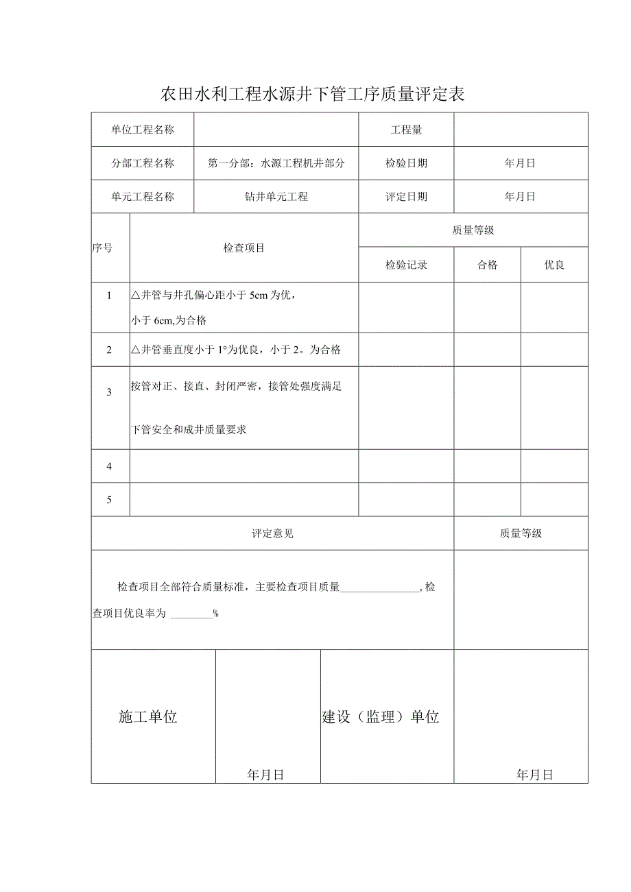 农田水利工程水源井下管工序质量评定表.docx_第1页