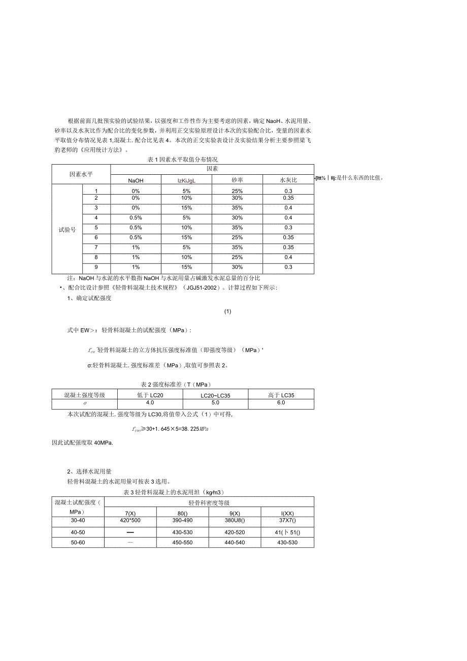 确定NaOH、水泥用量、砂率以及水灰比作为配合比的变化参数.docx_第1页