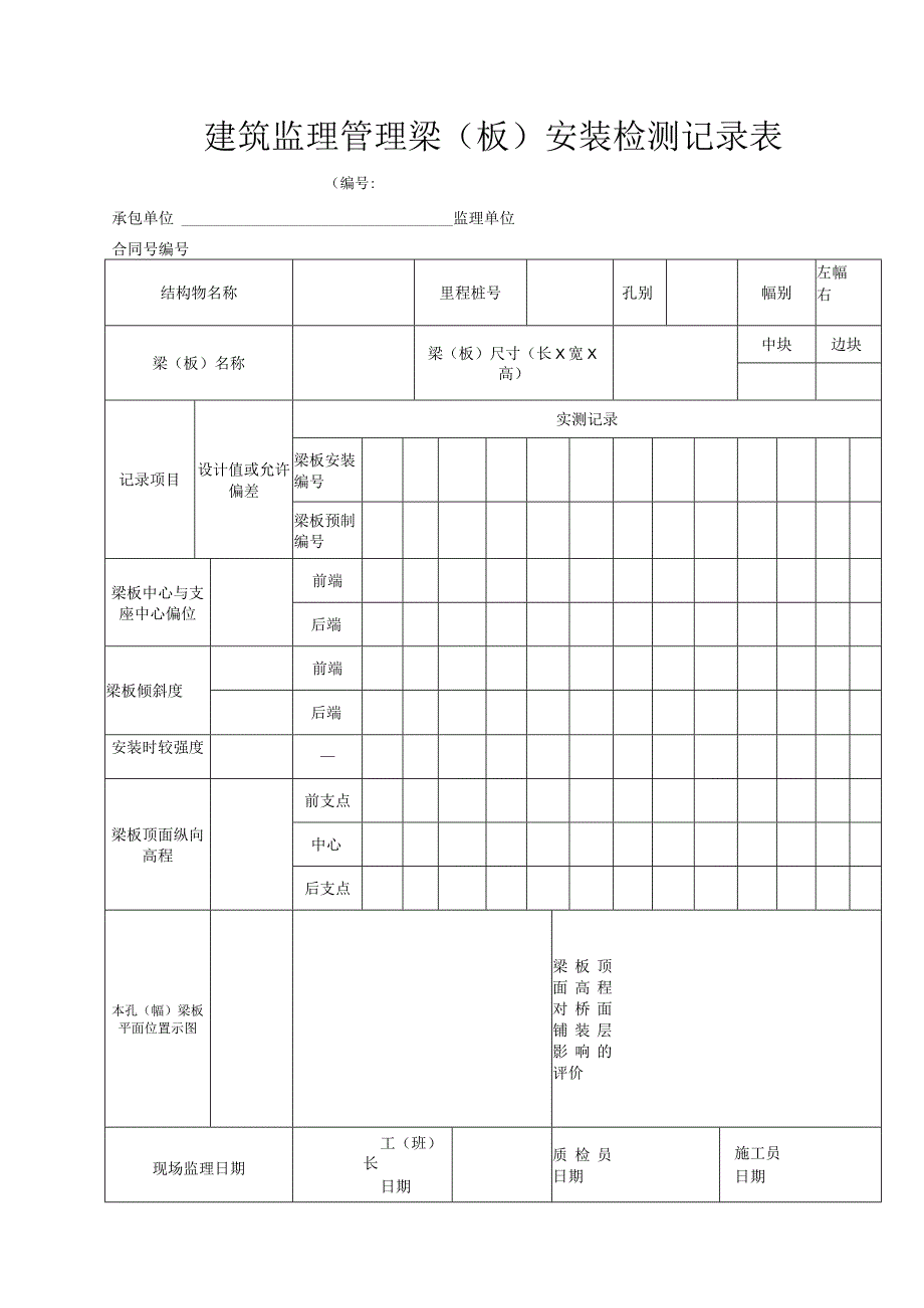 建筑监理管理梁（板）安装检测记录表.docx_第1页