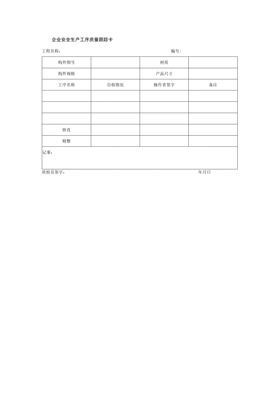 企业安全生产工序质量跟踪卡.docx_第1页