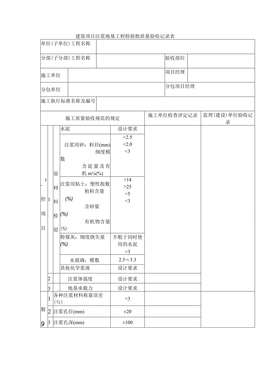 建筑项目注浆地基工程检验批质量验收记录表.docx_第1页