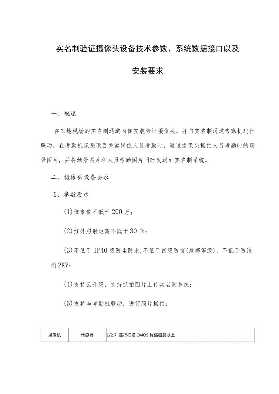 实名制验证摄像头设备技术参数、系统数据接口以及安装要求.docx_第1页