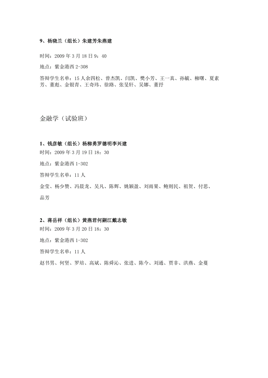 金融学系2009届本科毕业论文开题答辩分组安排.docx_第3页