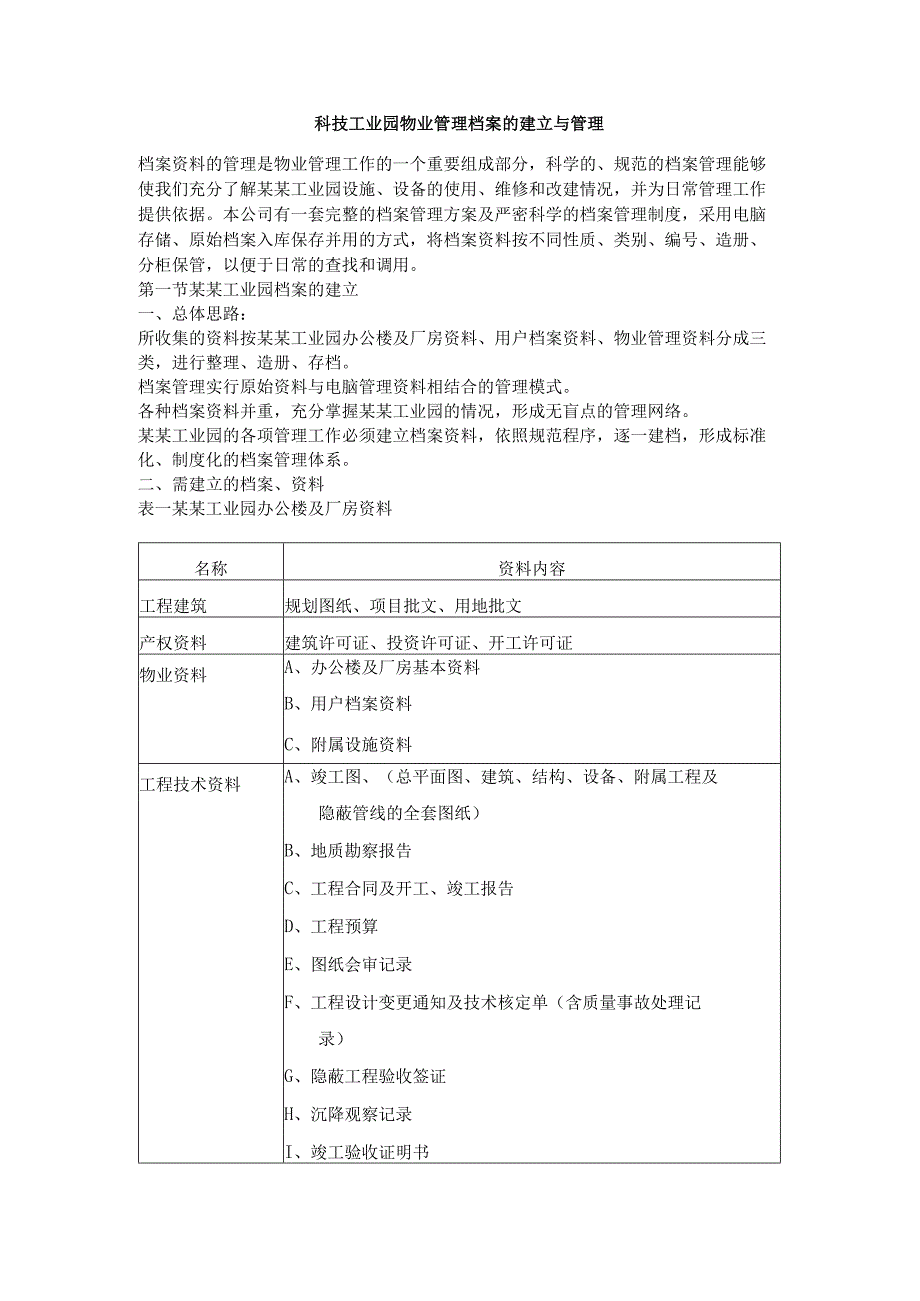 科技工业园物业管理档案的建立与管理.docx_第1页