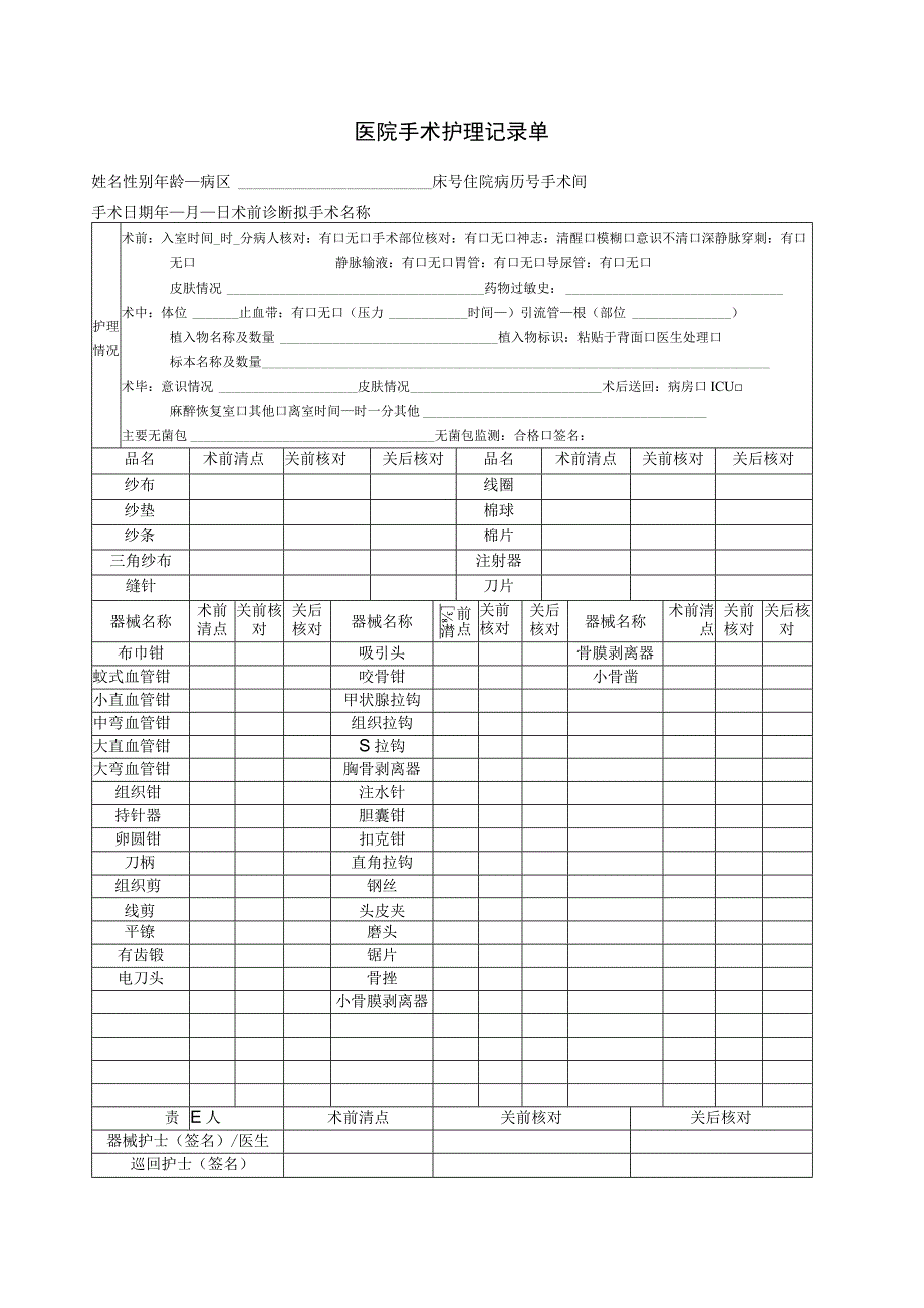 医院病历手术护理记录单.docx_第1页